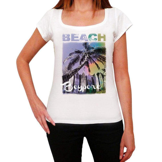 Beypore Beach Name Palm White Womens Short Sleeve Round Neck T-Shirt 00287 - White / Xs - Casual