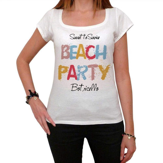 Botricello Beach Party White Womens Short Sleeve Round Neck T-Shirt 00276 - White / Xs - Casual