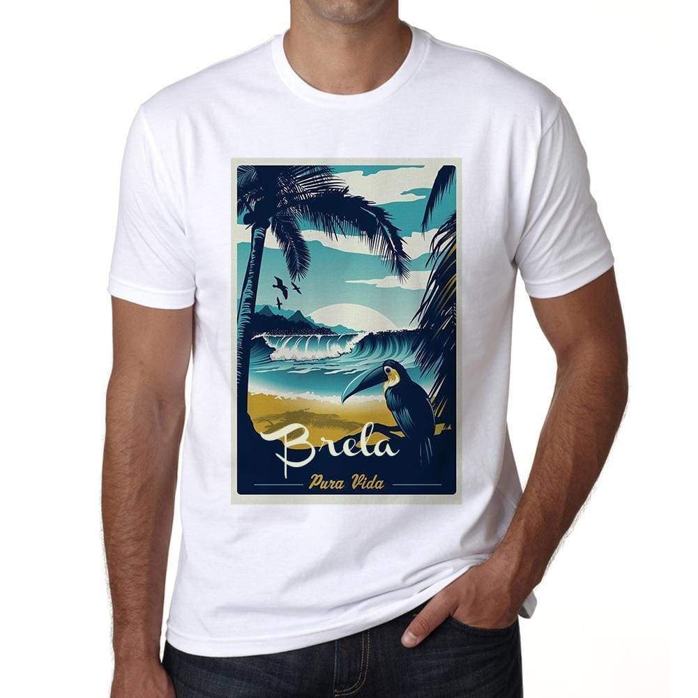 Brela Pura Vida Beach Name White Mens Short Sleeve Round Neck T-Shirt 00292 - White / S - Casual