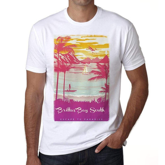 Brittas Bay South Escape To Paradise White Mens Short Sleeve Round Neck T-Shirt 00281 - White / S - Casual