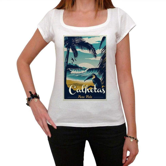Calhetas Pura Vida Beach Name White Womens Short Sleeve Round Neck T-Shirt 00297 - White / Xs - Casual