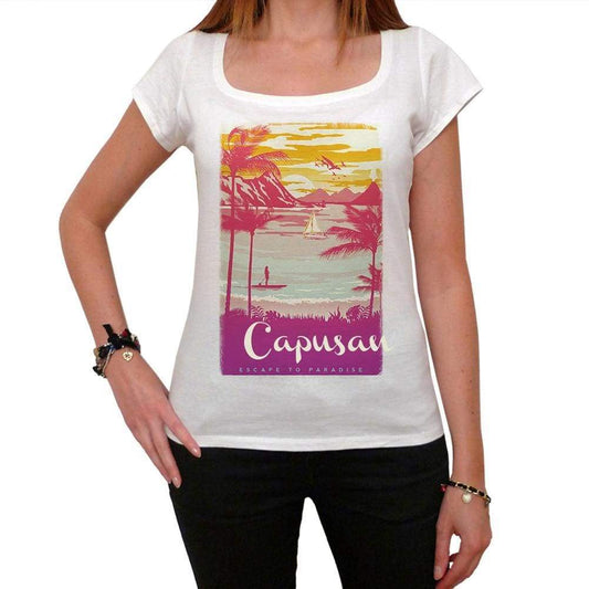 Capusan Escape To Paradise Womens Short Sleeve Round Neck T-Shirt 00280 - White / Xs - Casual