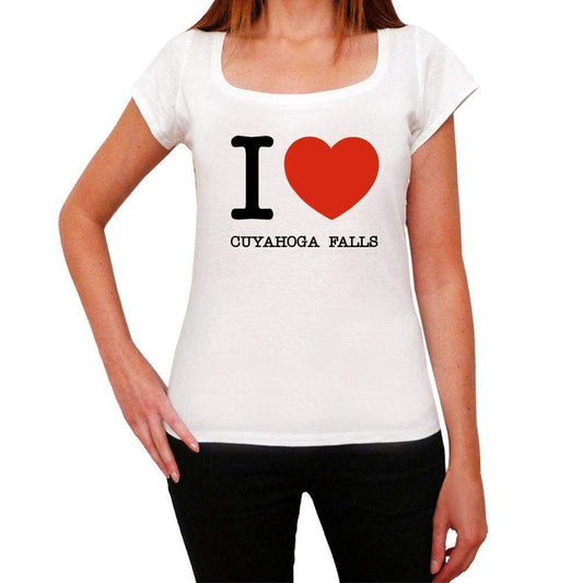 Cuyahoga Falls I Love Citys White Womens Short Sleeve Round Neck T-Shirt 00012 - White / Xs - Casual