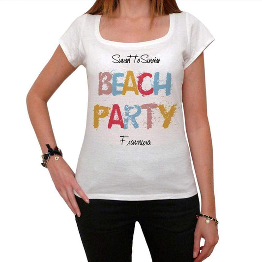 Framura Beach Party White Womens Short Sleeve Round Neck T-Shirt 00276 - White / Xs - Casual