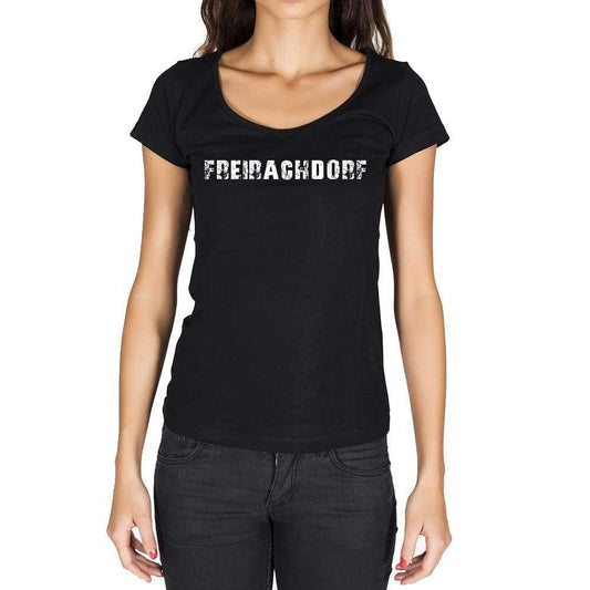Freirachdorf German Cities Black Womens Short Sleeve Round Neck T-Shirt 00002 - Casual
