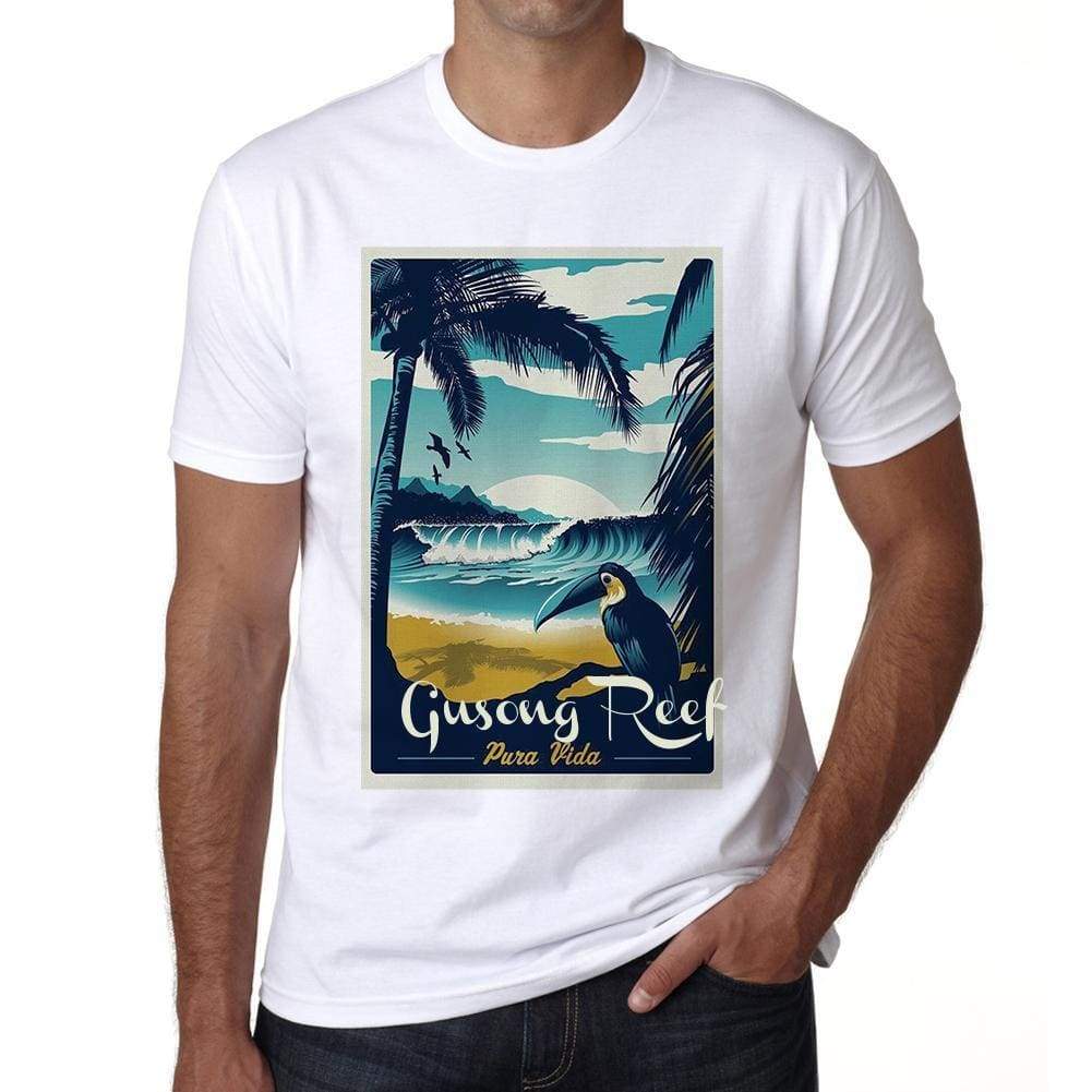 Gusong Reef Pura Vida Beach Name White Mens Short Sleeve Round Neck T-Shirt 00292 - White / S - Casual