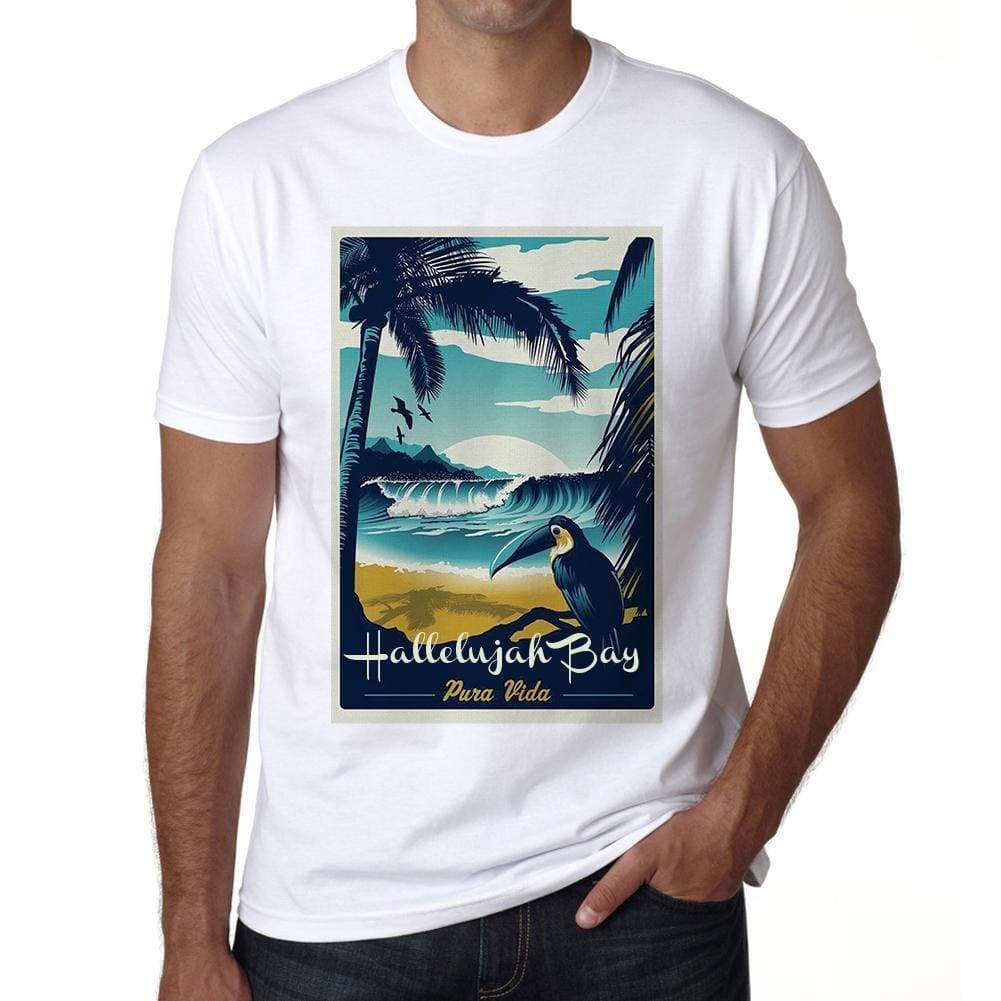 Hallelujah Bay Pura Vida Beach Name White Mens Short Sleeve Round Neck T-Shirt 00292 - White / S - Casual