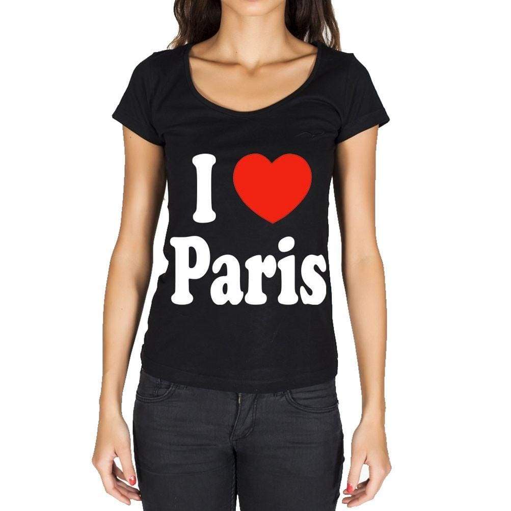 I Love Paris Black T-Shirt For Women Short Sleeve Cotton Tshirt Women T Shirt Gift - T-Shirt