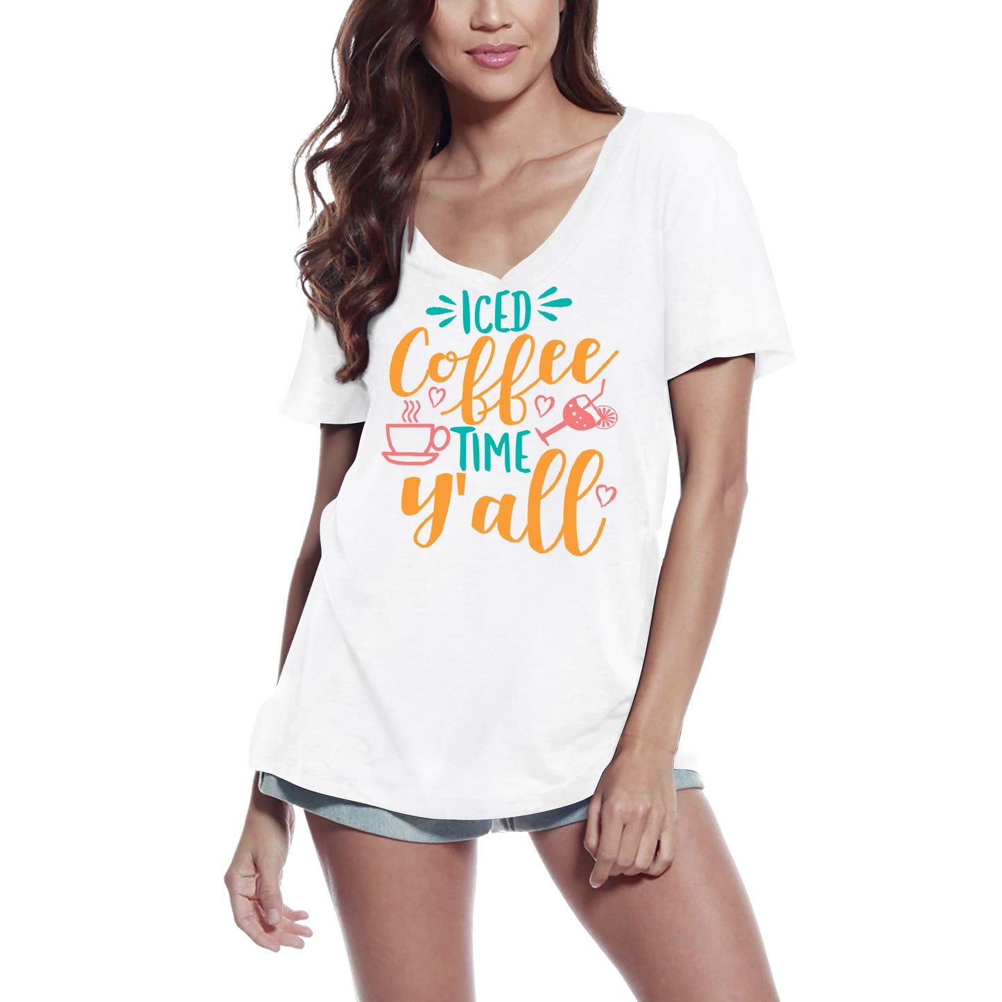 ULTRABASIC Women's T-Shirt Iced Coffee Time Y'all - Short Sleeve Tee Shirt Tops