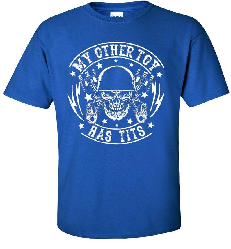 Graphic Men's My Other Toy Has Tits T-Shirt Biker Piston Skull Tee