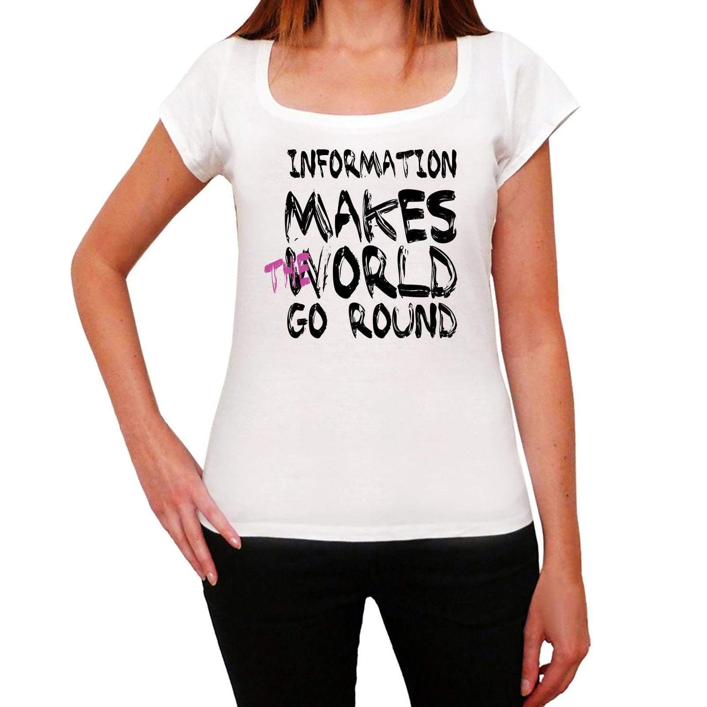 Information World Goes Round Womens Short Sleeve Round White T-Shirt 00083 - White / Xs - Casual