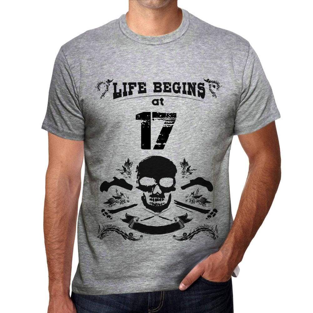 Life Begins At 17 Mens T-Shirt Grey Birthday Gift 00450 - Grey / S - Casual