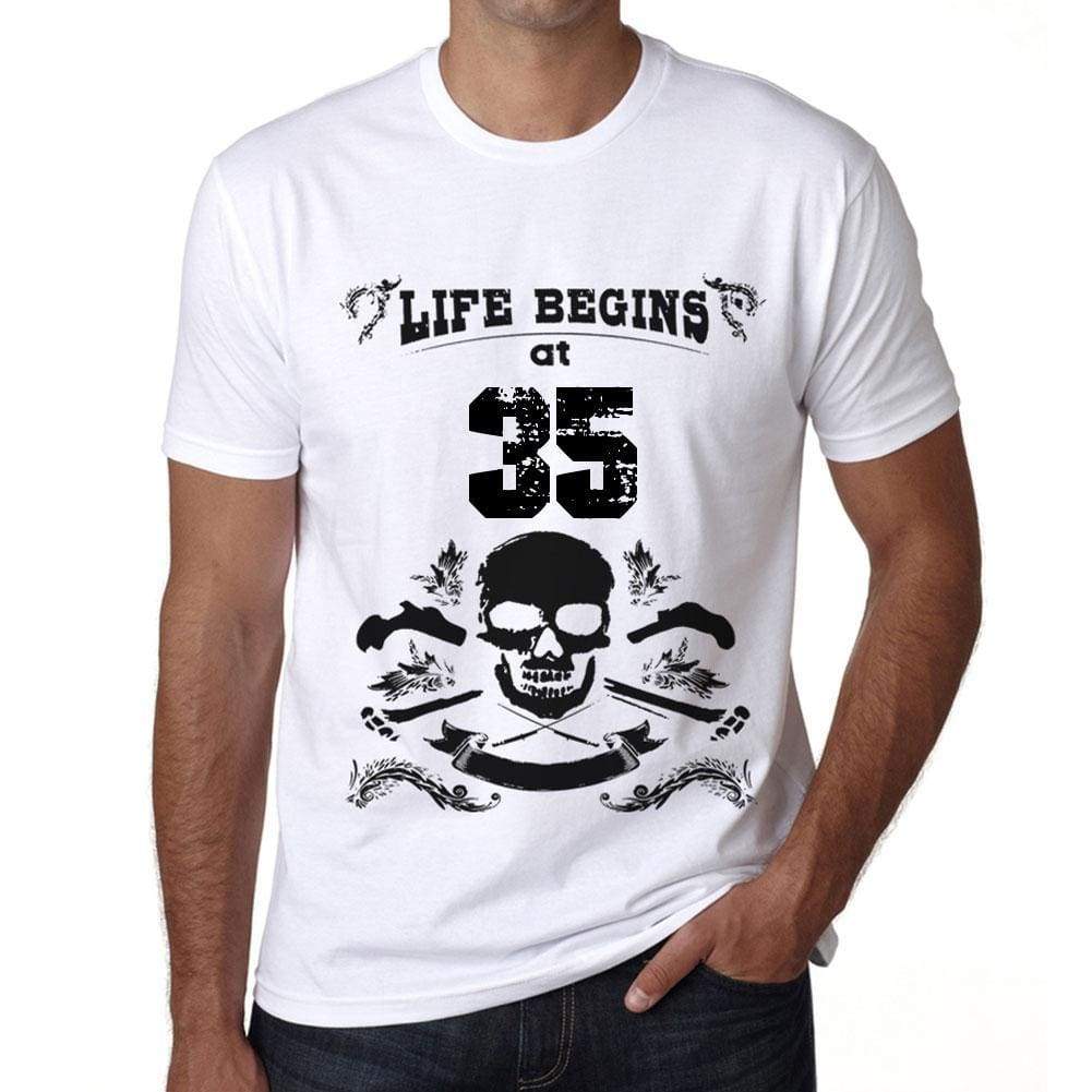 Life Begins At 35 Mens T-Shirt White Birthday Gift 00448 - White / Xs - Casual