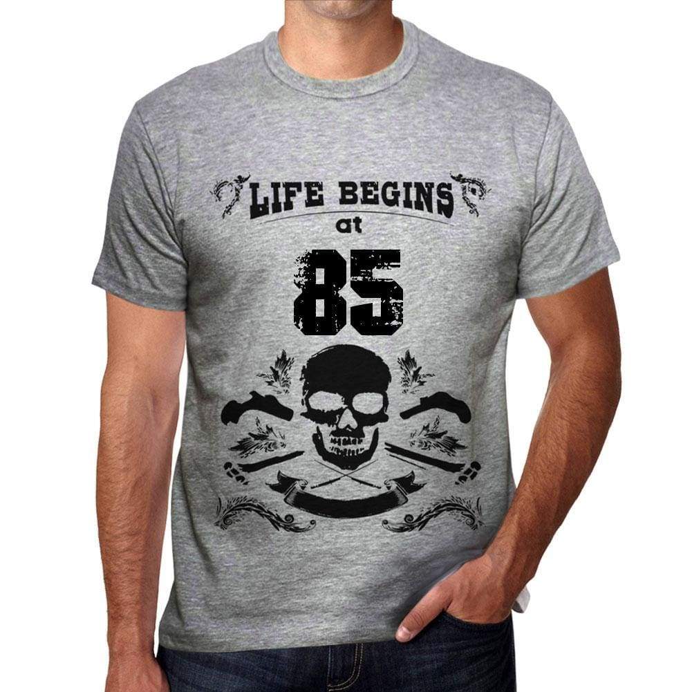 Life Begins At 85 Mens T-Shirt Grey Birthday Gift 00450 - Grey / S - Casual