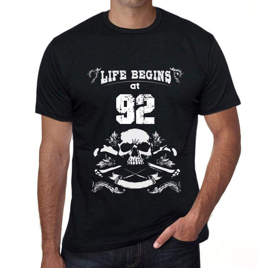 Life Begins At 92 Mens Black T-Shirt Birthday Gift 00449 - Black / Xs - Casual