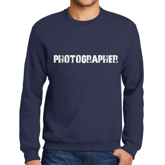 Mens Printed Graphic Sweatshirt Popular Words Photographer French Navy - French Navy / Small / Cotton - Sweatshirts