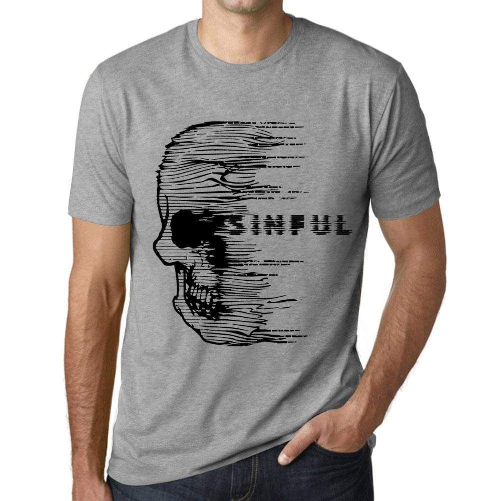 Mens Vintage Tee Shirt Graphic T Shirt Anxiety Skull Sinful Grey Marl - Grey Marl / Xs / Cotton - T-Shirt