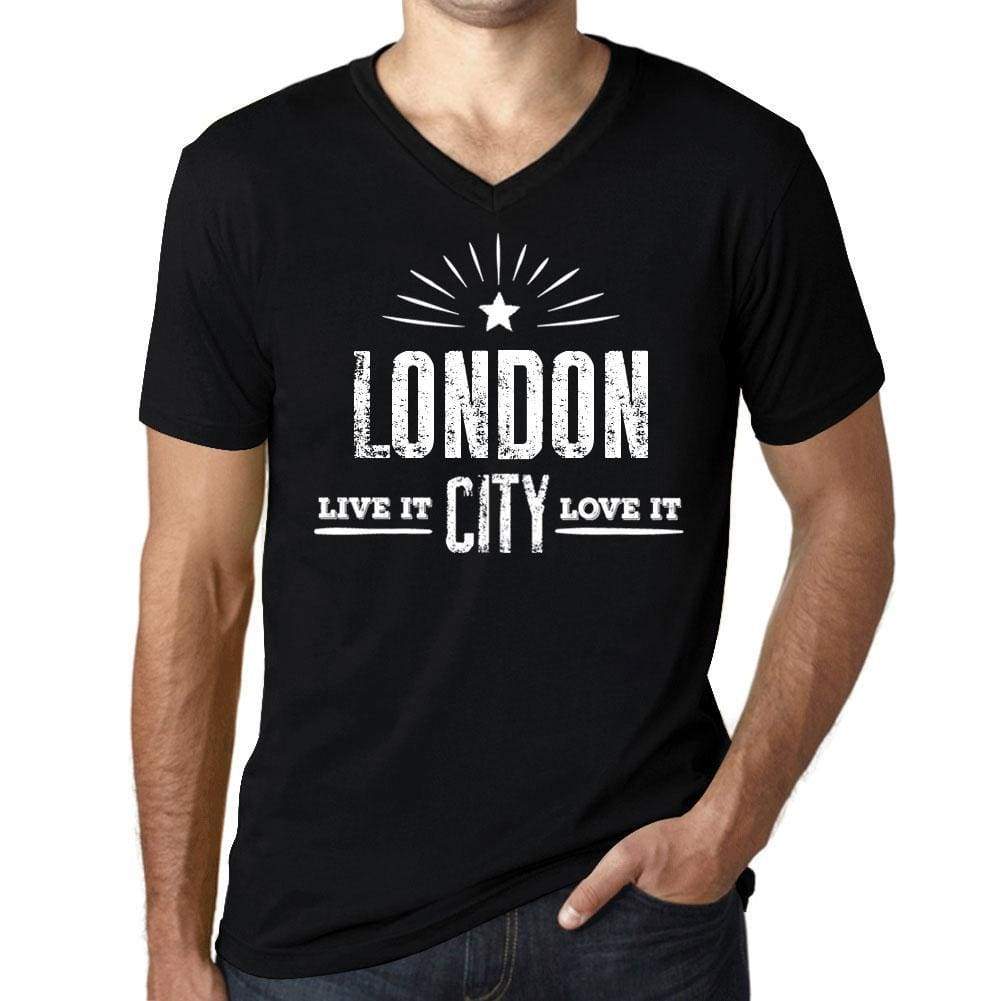Mens Vintage Tee Shirt Graphic V-Neck T Shirt Live It Love It London Deep Black - Black / S / Cotton - T-Shirt
