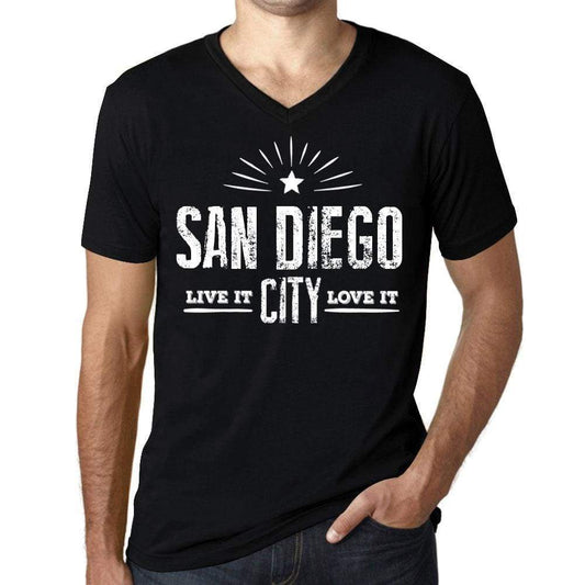 Mens Vintage Tee Shirt Graphic V-Neck T Shirt Live It Love It San Diego Deep Black - Black / S / Cotton - T-Shirt