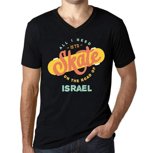 Mens Vintage Tee Shirt Graphic V-Neck T Shirt On The Road Of Israel Black - Black / S / Cotton - T-Shirt