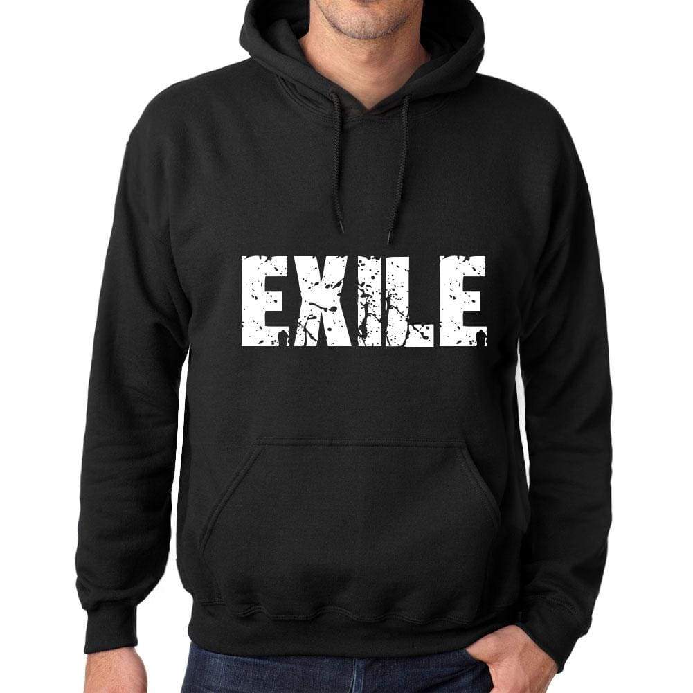 Mens Womens Unisex Printed Graphic Cotton Hoodie Soft Heavyweight Hooded Sweatshirt Pullover Popular Words Exile Deep Black - Black / Xs /