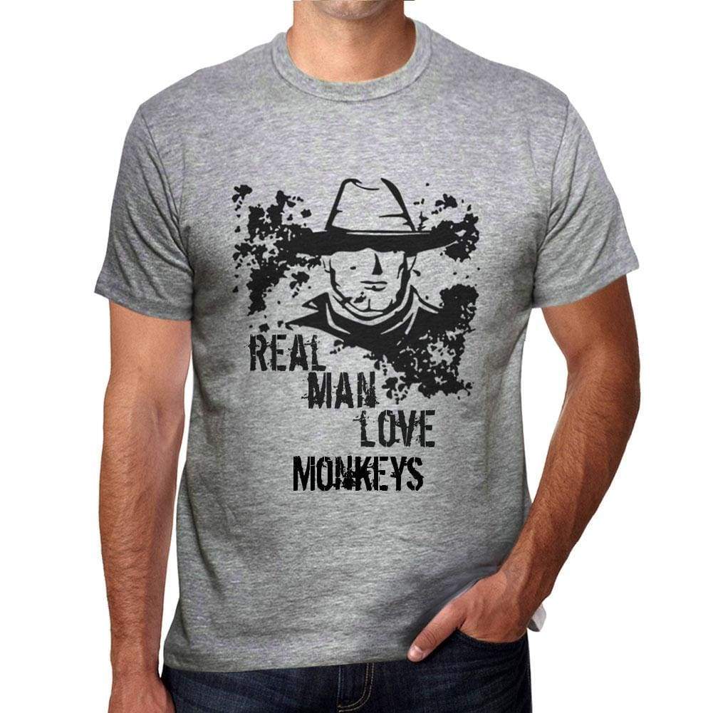 Monkeys Real Men Love Monkeys Mens T Shirt Grey Birthday Gift 00540 - Grey / S - Casual