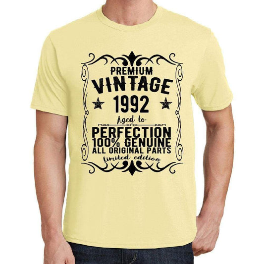 Premium Vintage Year 1992 Yellow Mens Short Sleeve Round Neck T-Shirt Gift T-Shirt 00348 - Yellow / S - Casual