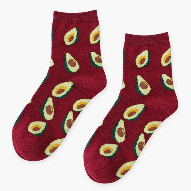 Summer Korean Happy Fruits Socks Lemon Avocado Pineapple Cherry Blueberry Orange Gardenias Banana Leaves Printed Unisex sox