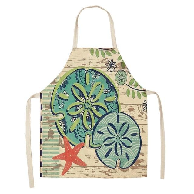 Marine Animals Printed Kitchen Aprons for Women Kids Sleeveless Cotton Linen Bibs Cooking Baking Cleaning Tools 53*65cm GT1299