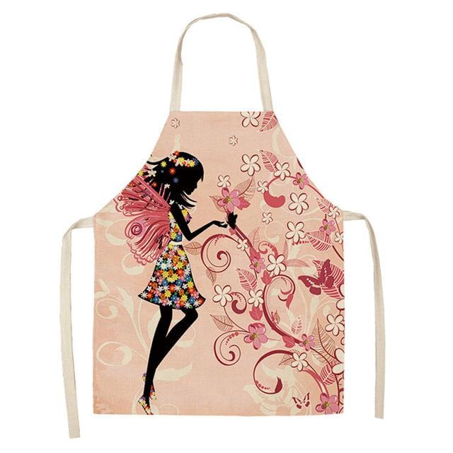 1Pcs Cotton Linen Flower Butterfly Girl Printed Kitchen Aprons for Women Home Cooking Baking Waist Bib Pinafore 53*65cm WQ0034