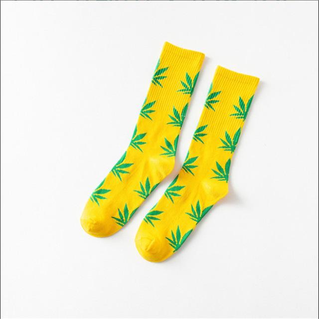 Moda Mulaya Funny Socks Women Comfortable High Quality Cotton Happy Hemp Leaf Maple Casual Long Weed Crew Sock Dress Harajuku