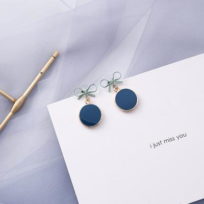 AOMU Korean Blue Geometric Acrylic Irregular Hollow Circle Square Dangle Drop Earrings for Women Metal Bump Party Beach Jewelry