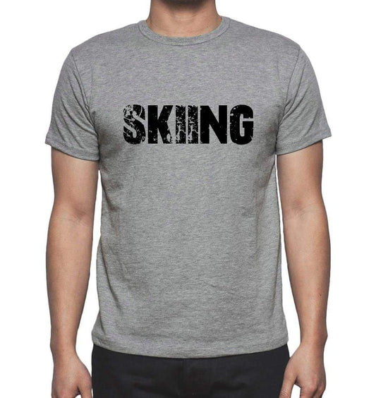 Skiing Grey Mens Short Sleeve Round Neck T-Shirt 00018 - Grey / S - Casual