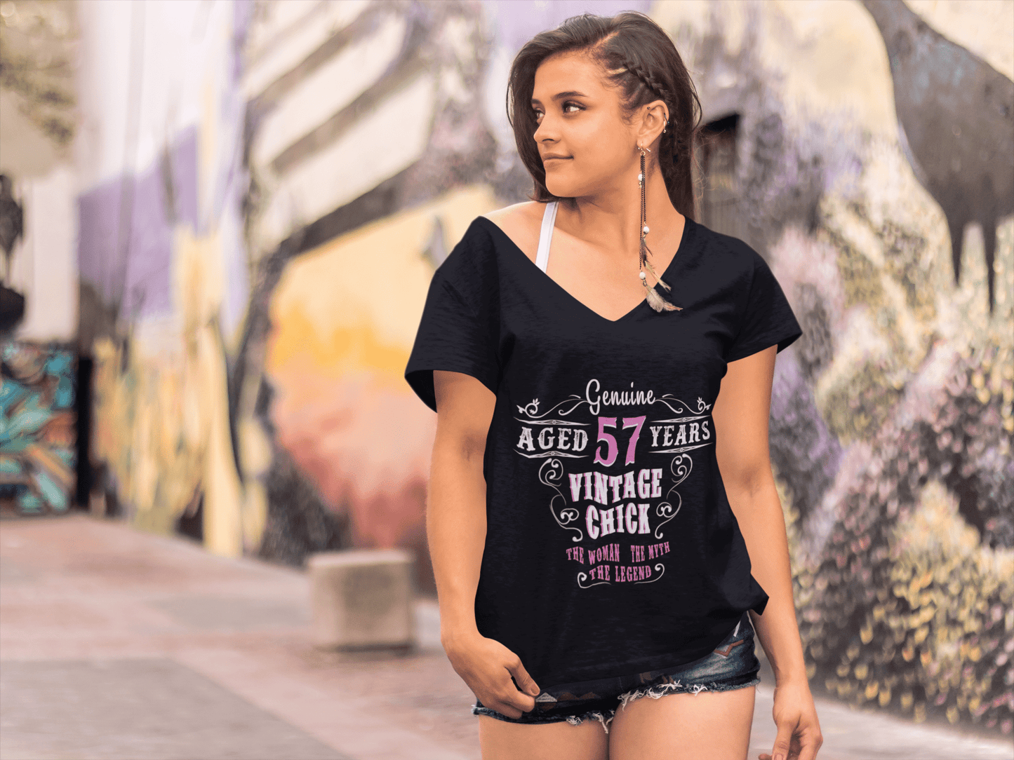 ULTRABASIC Women's T-Shirt Genuine Aged 57 Years - Legend Vintage Chick 57th Birthday Shirt for Ladies