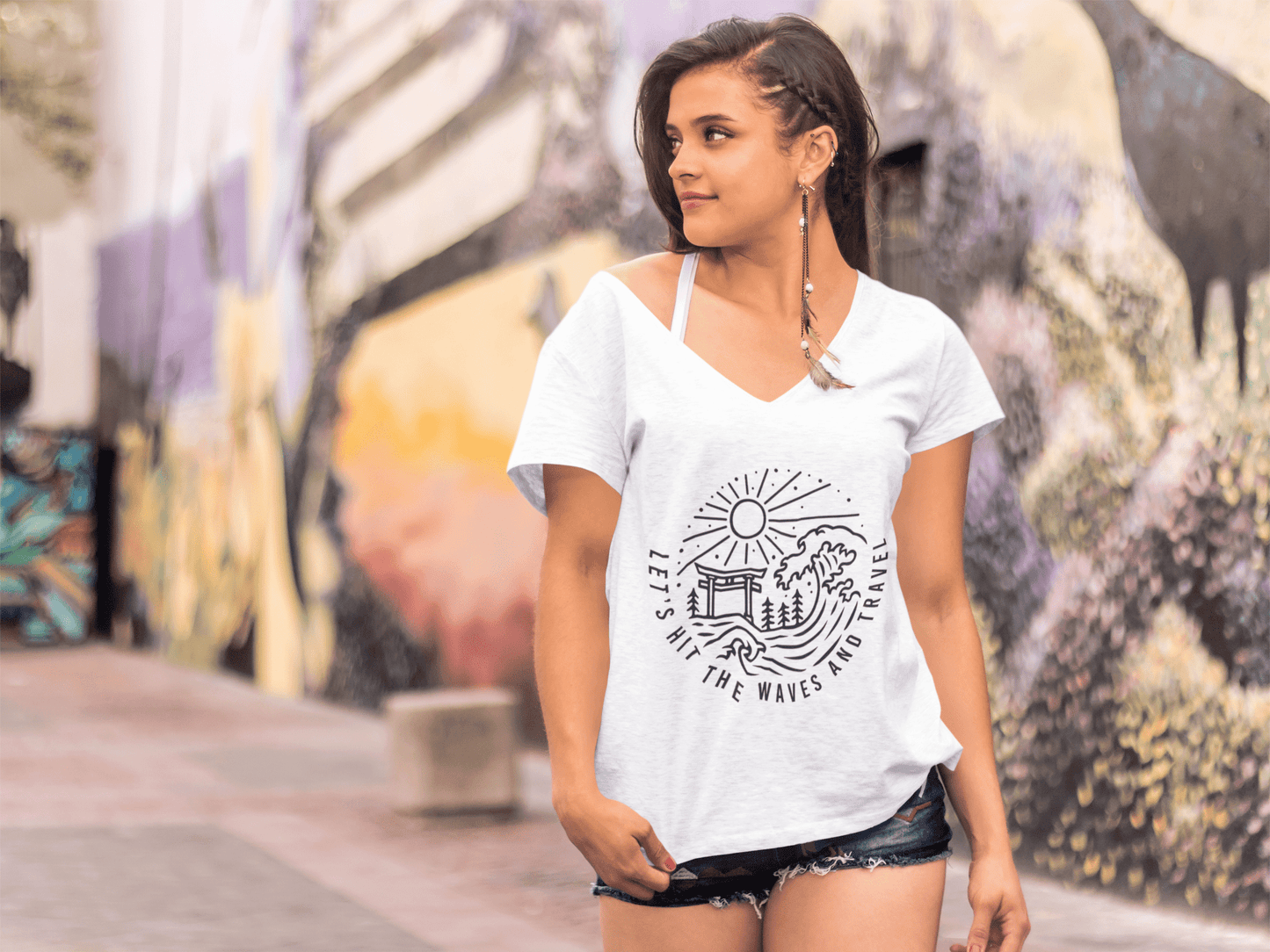 ULTRABASIC Women's Adventure T-Shirt - Let's hit the Waves and Travel - Surfing T Shirt